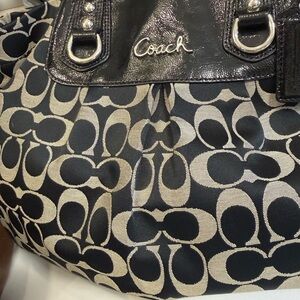 Coach Signature Black & Khaki Satchel Shoulder Bag